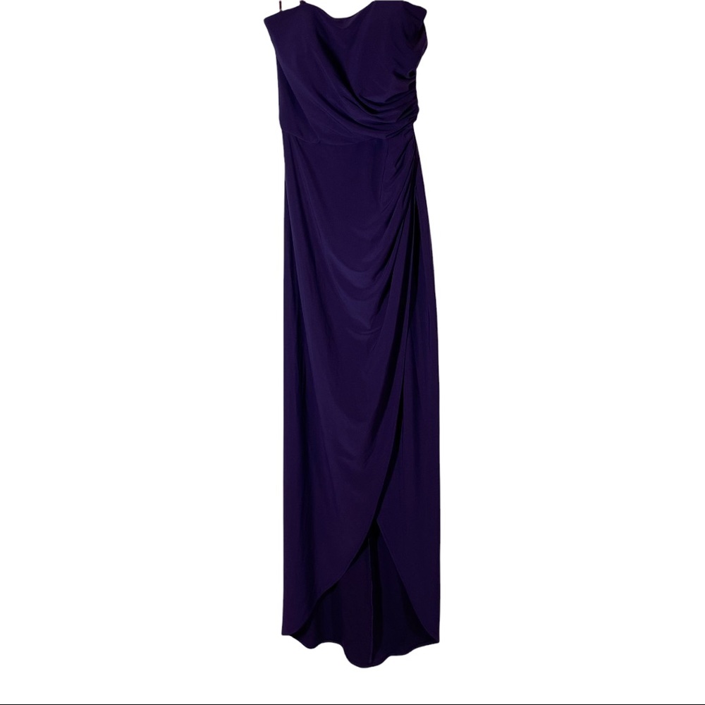La Femme - 28204 Strapless Jersey Sheath Dress Gown With Slit Purple Sz 2 - Picture 7 of 11